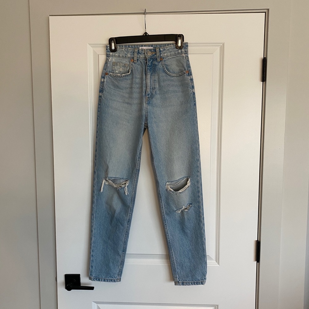 Ripped Mom Fit Jeans Trf Blue